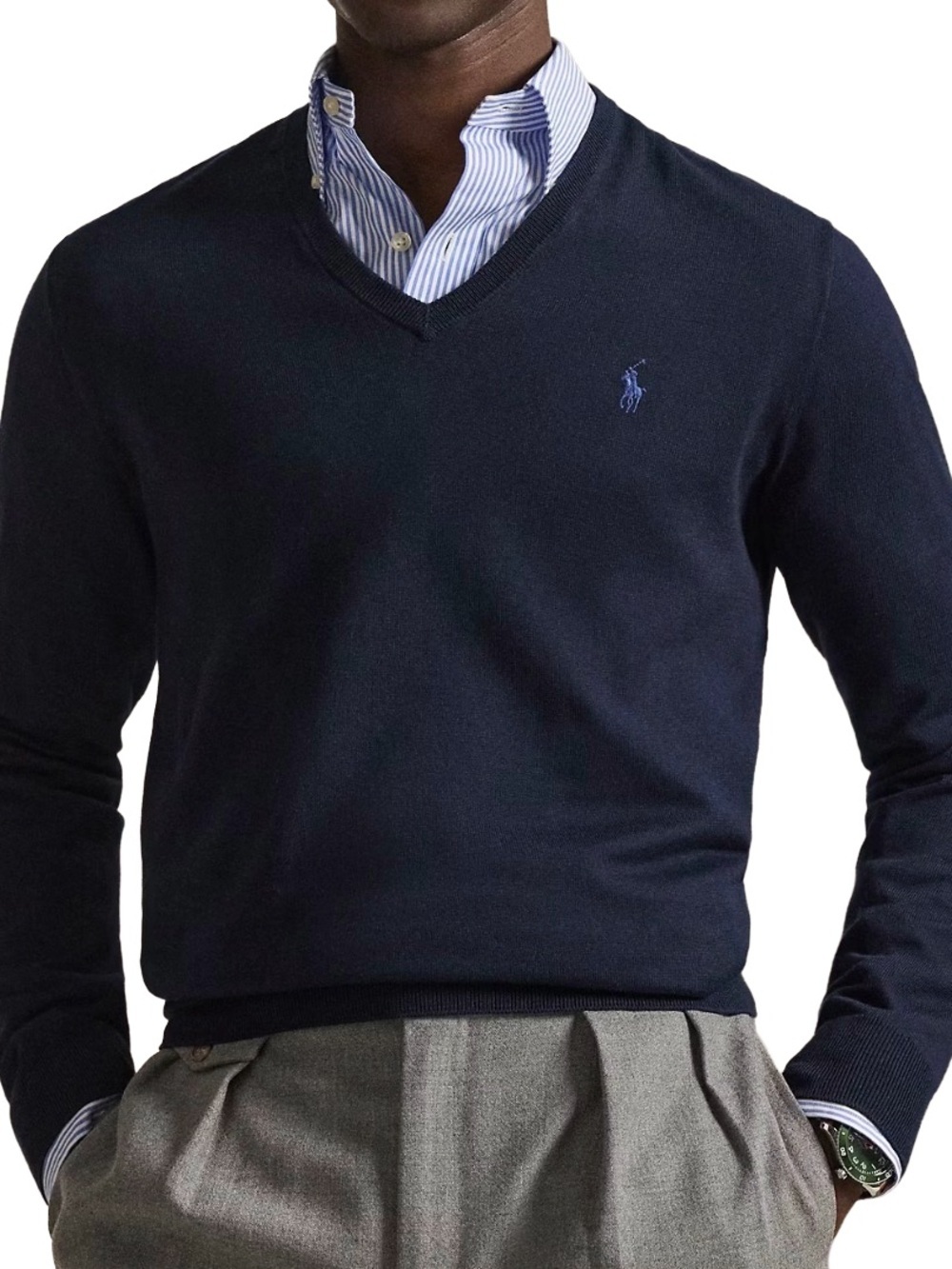 Polo Ralph Lauren Men’s Cotton V-Neck Sweater Navy Blue Sz M NWT